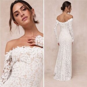NWT Lulus Romance Dreamer White Lace Off-the-Shoulder Dress STYLE# 600W04A M